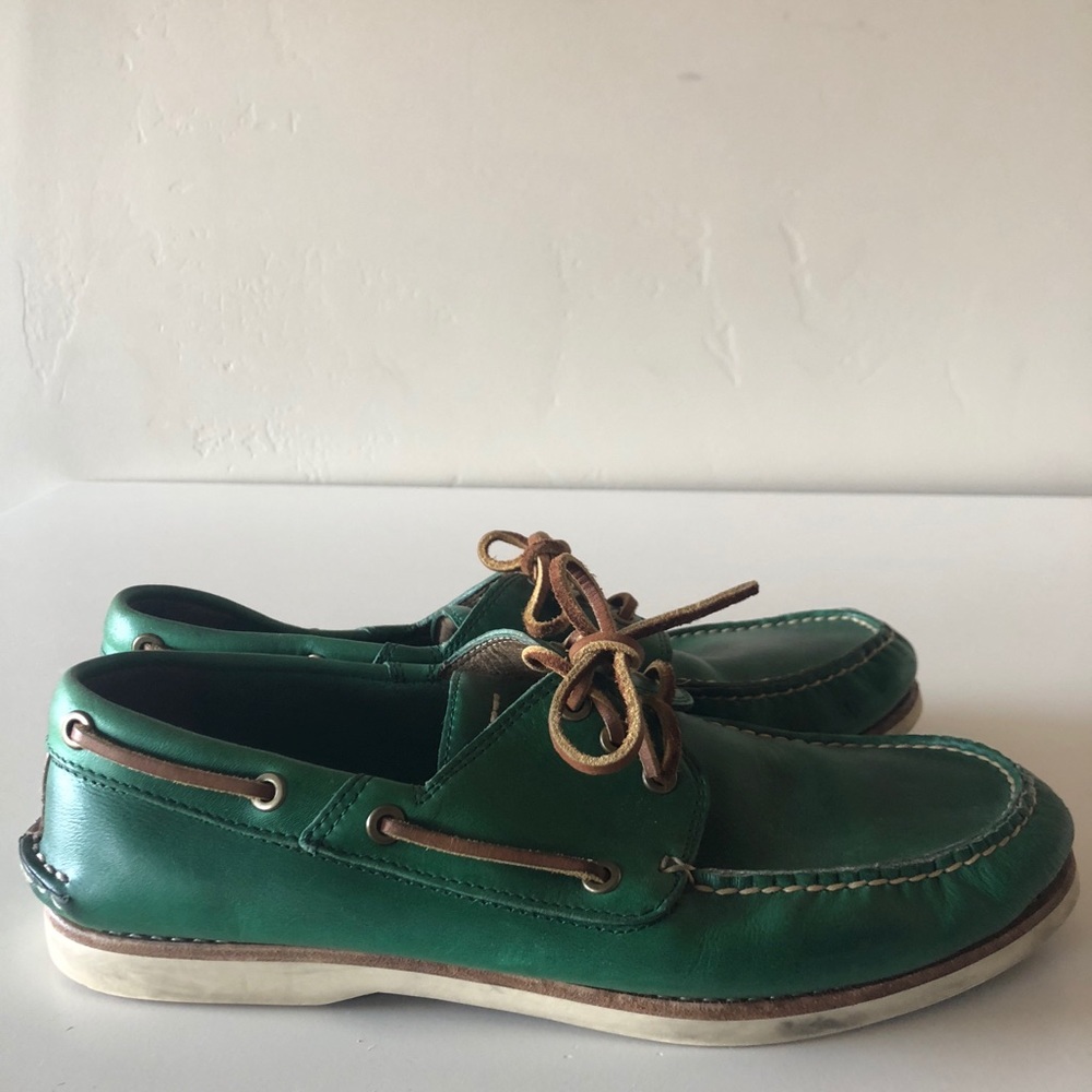 Frye green leather boat shoes